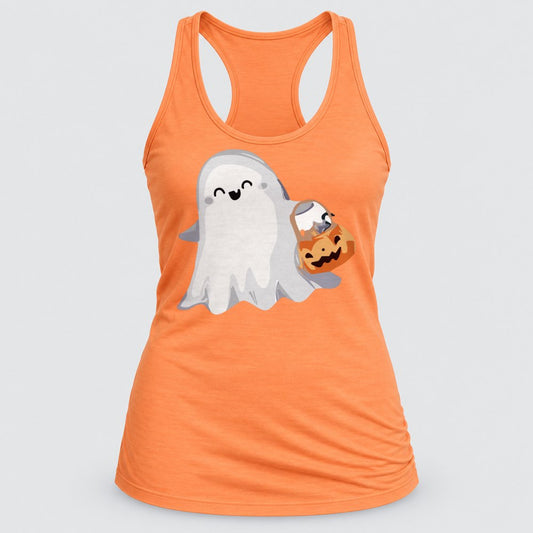 Ghost with Candy Bucket racerback tank in Light Orange