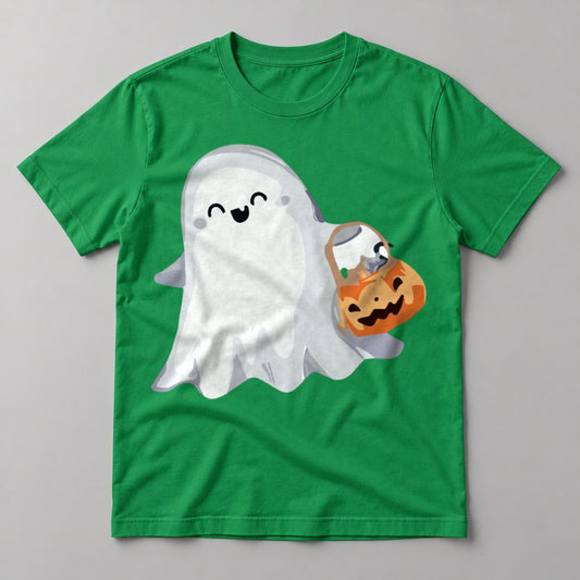 Ghost with Candy Bucket tee in Kelly Green
