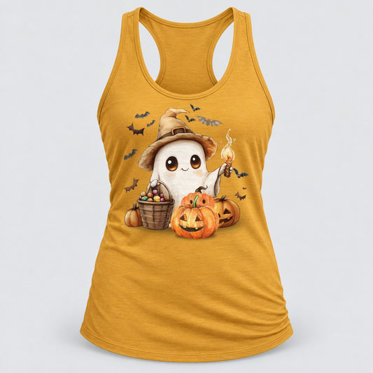 Ghost with Lantern racerback tank in Antique Gold
