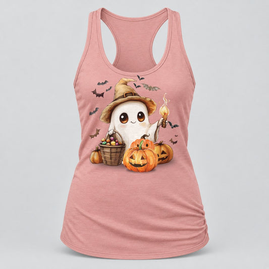 Ghost with Lantern racerback tank in Desert Pink