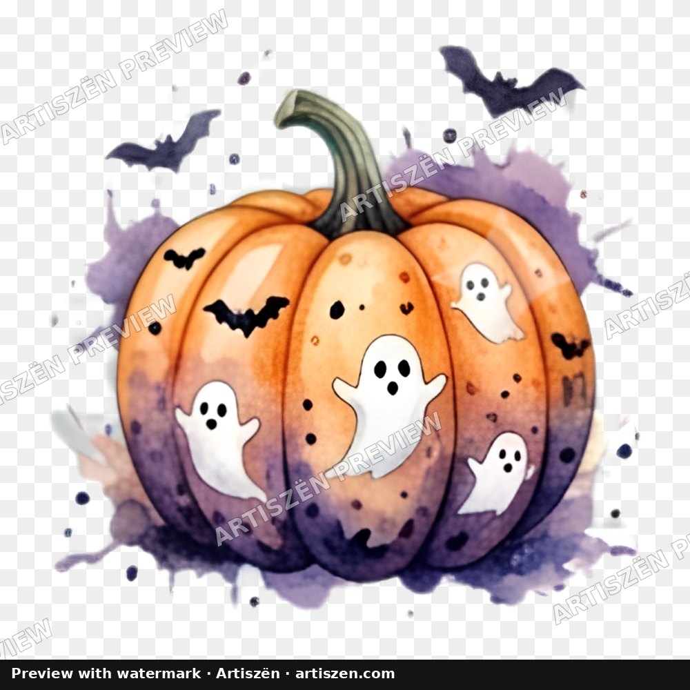 Ghostly Watercolor Pumpkin PNG preview