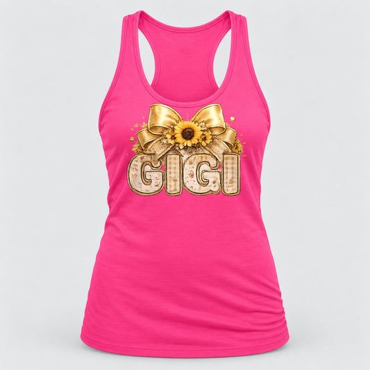 Gigi Sunflower Bow racerback tank in Hot Pink
