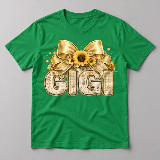 Gigi Sunflower Bow tee in Kelly Green
