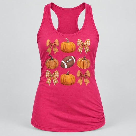 Gingham Bows & Football racerback tank in Raspberry
