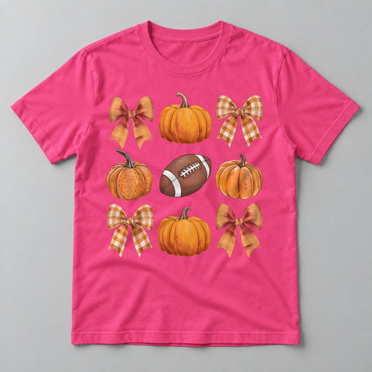 Gingham Bows & Football tee in Hot Pink