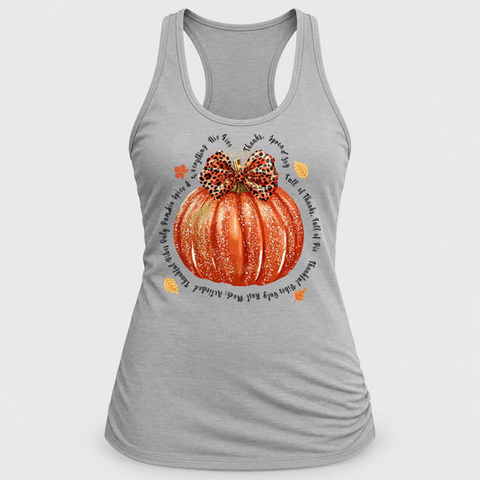 Give Thanks Glitter Pumpkin racerback tank in Silver