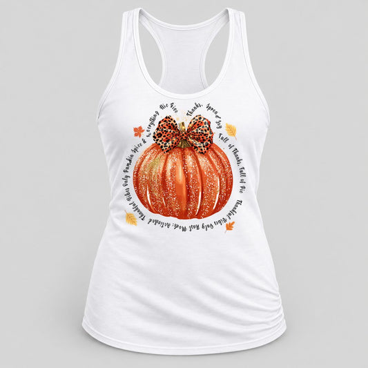 Give Thanks Glitter Pumpkin racerback tank in White
