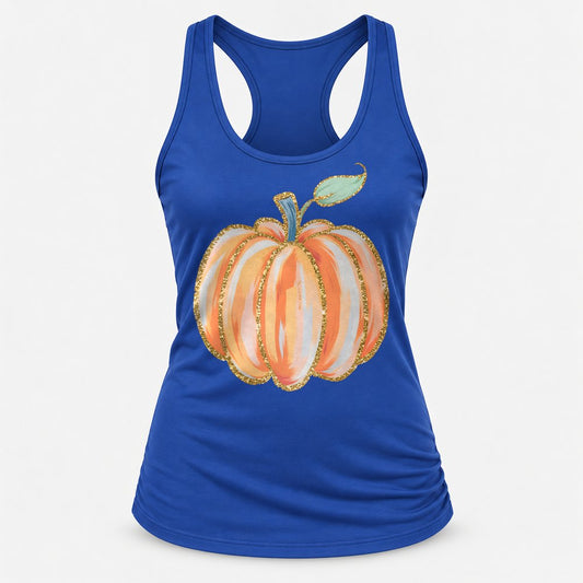 Glitter Striped Pumpkin racerback tank in Royal