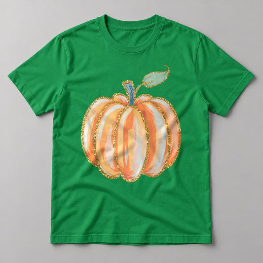 Glitter Striped Pumpkin tee in Kelly Green