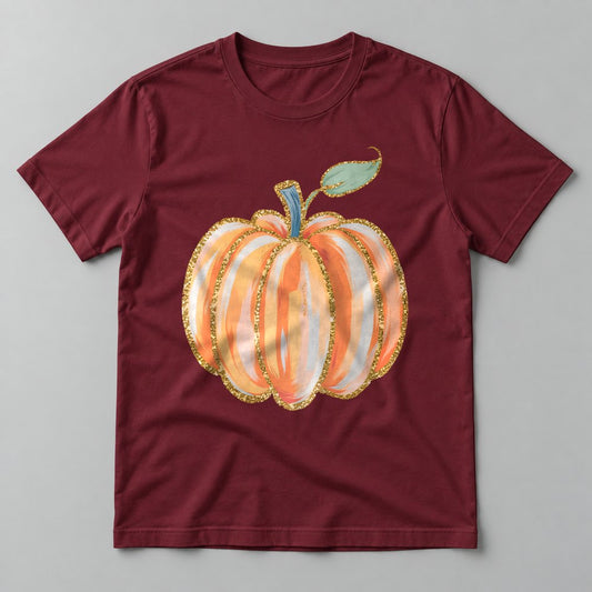 Glitter Striped Pumpkin tee in Maroon