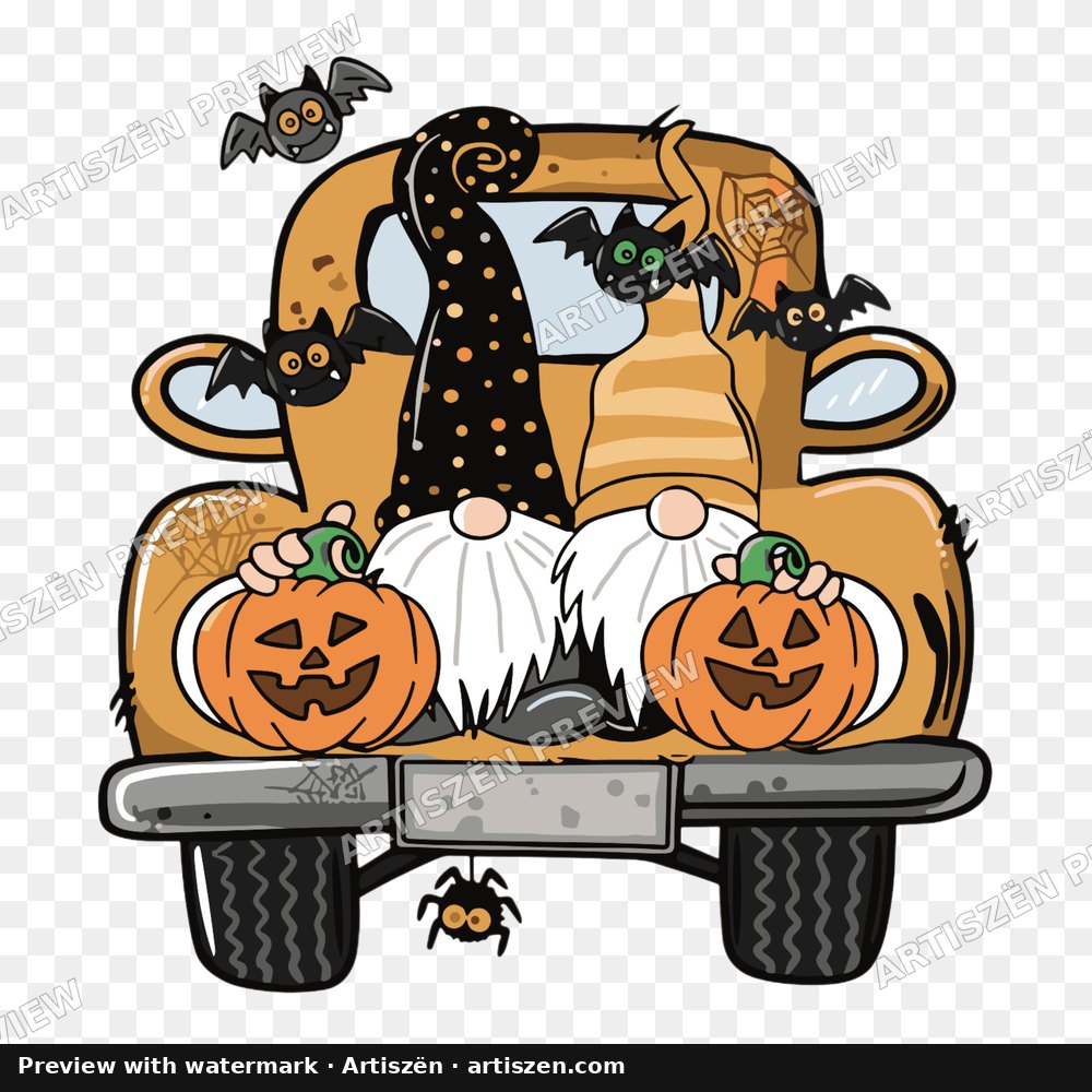 Gnome Halloween Truck PNG preview