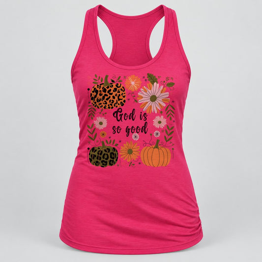 God Is So Good racerback tank in Raspberry