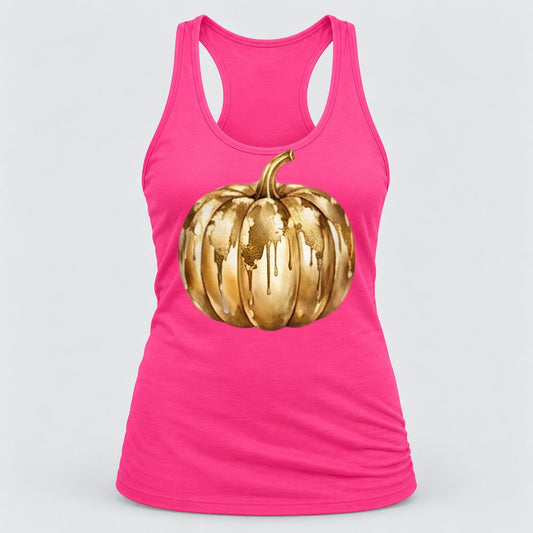 Gold Drip Pumpkin racerback tank in Hot Pink
