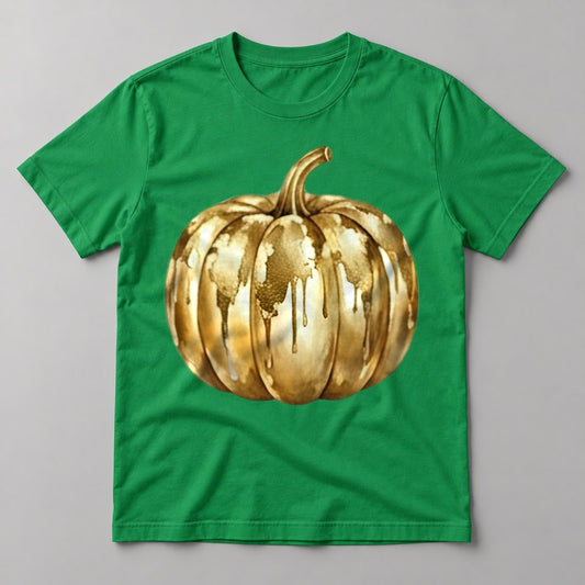 Gold Drip Pumpkin tee in Kelly Green