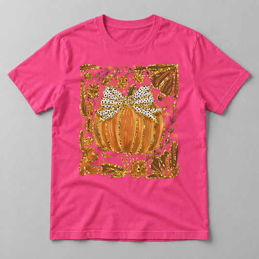 Gold Pumpkin Frame tee in Hot Pink