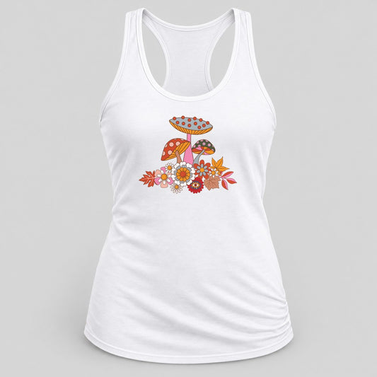 Groovy Mushroom Bouquet racerback tank in White