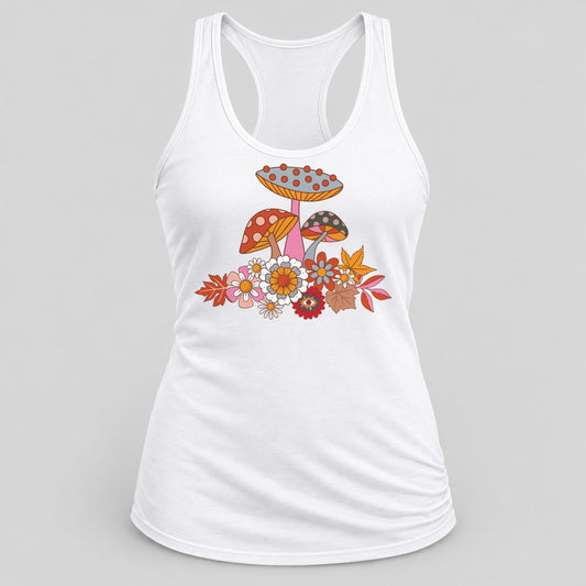 Groovy Mushroom Bouquet racerback tank in White