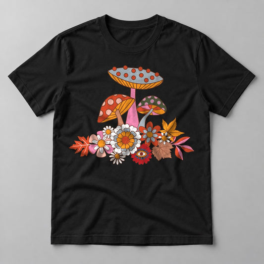 Groovy Mushroom Bouquet tee in Black