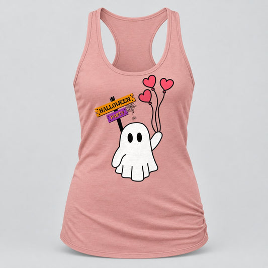 Halloween Party Ghost racerback tank in Desert Pink