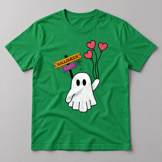 Halloween Party Ghost tee in Kelly Green