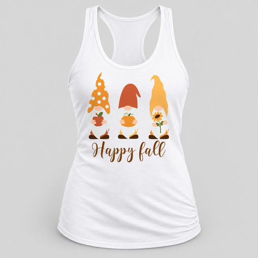 Happy Fall Gnomes racerback tank in White