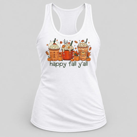 Happy Fall Y'all Lattes racerback tank in White