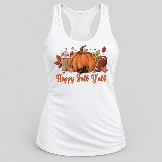 Happy Fall Y'all Pumpkin Latte racerback tank in White