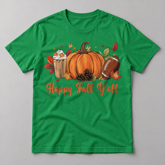 Happy Fall Y'all Pumpkin Latte tee in Kelly Green