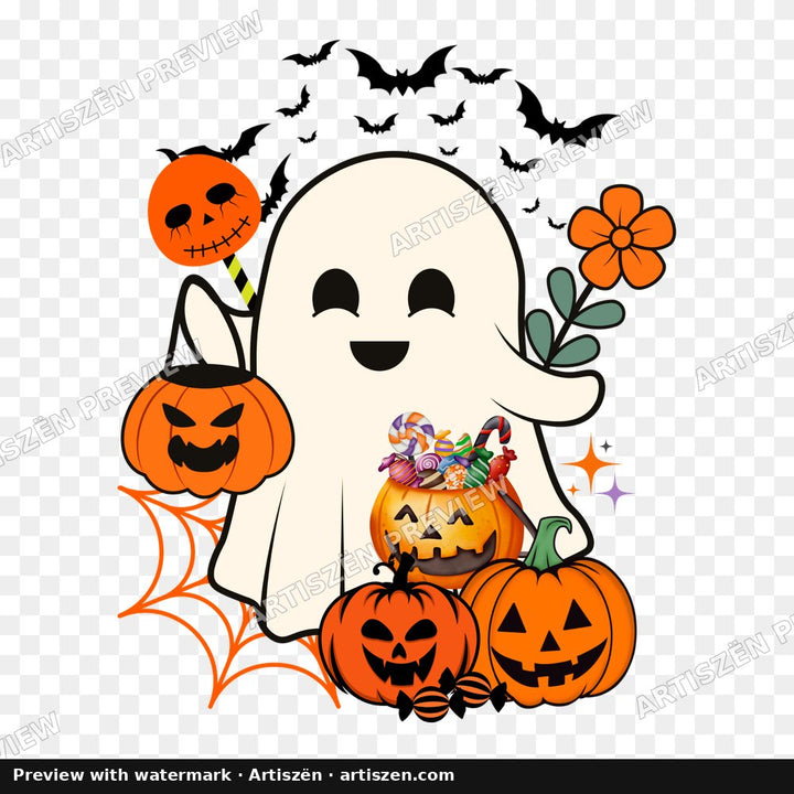 Happy Ghost Trick or Treat PNG preview