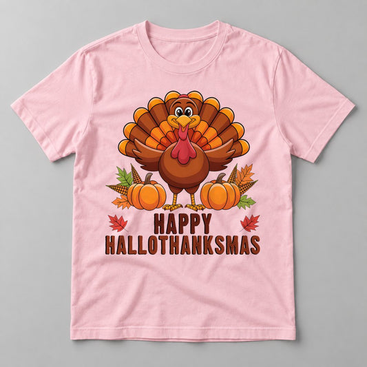 Happy Hallothanksmas tee in Soft Pink