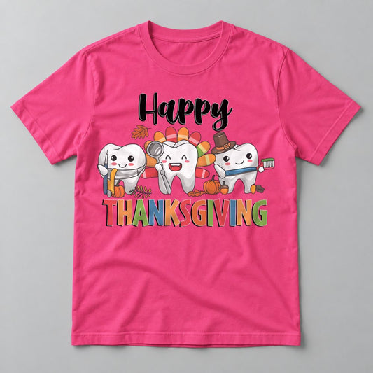 Happy Thanksgiving Teeth tee in Hot Pink