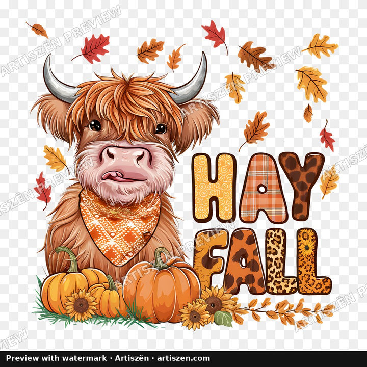 Hay Fall Highland Cow PNG preview