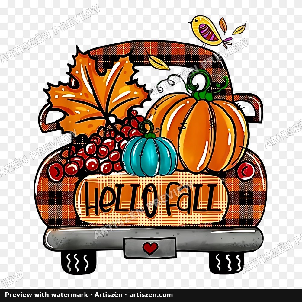 Hello Fall Plaid Truck PNG preview