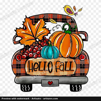 Hello Fall Plaid Truck PNG preview