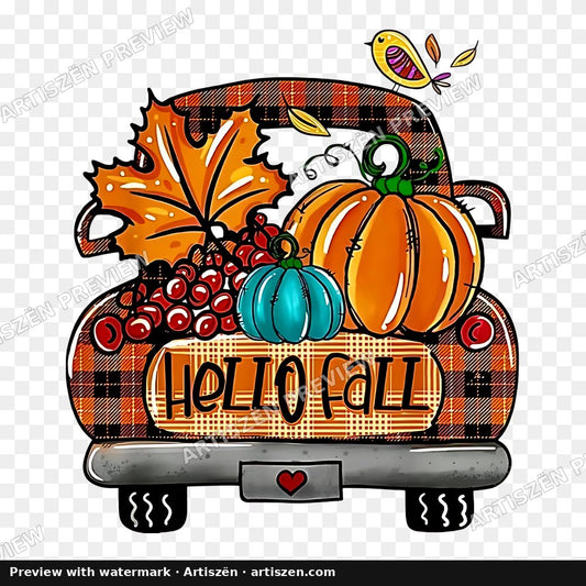 Hello Fall Plaid Truck PNG preview