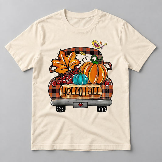 Hello Fall Plaid Truck tee in Natural