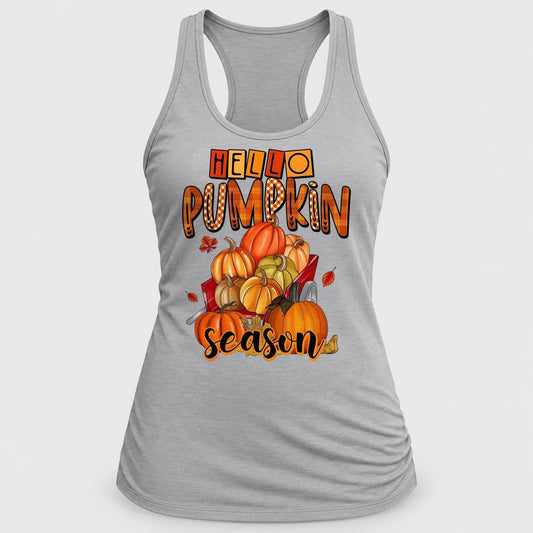 Hello Pumpkin Wagon racerback tank in Silver