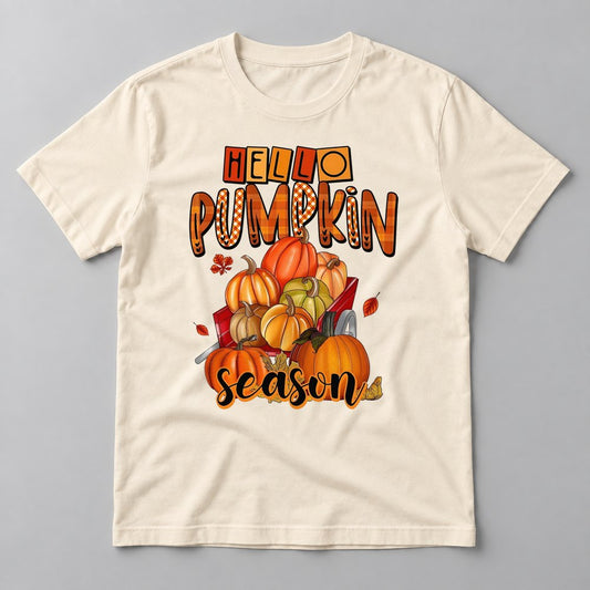 Hello Pumpkin Wagon tee in Natural