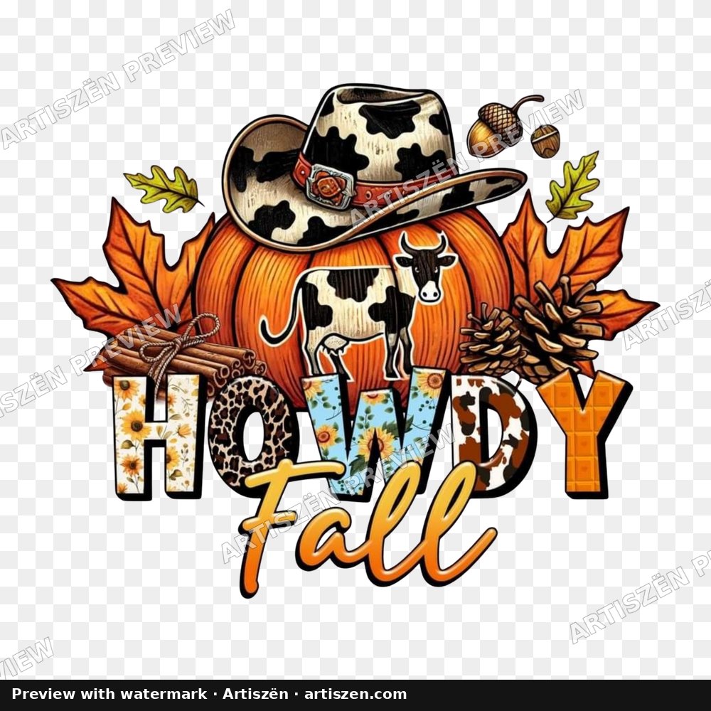 Howdy Fall Cow Pumpkin PNG preview