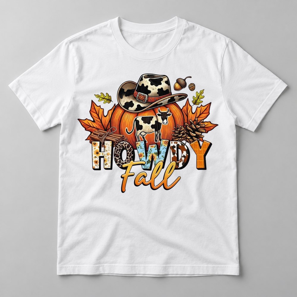 Howdy Fall Cow Pumpkin tee in White