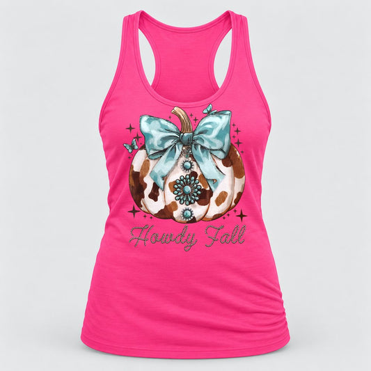 Howdy Fall racerback tank in Hot Pink