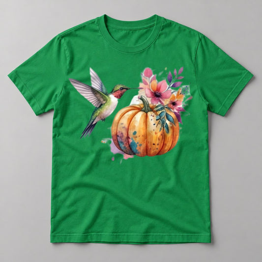 Hummingbird Pumpkin tee in Kelly Green