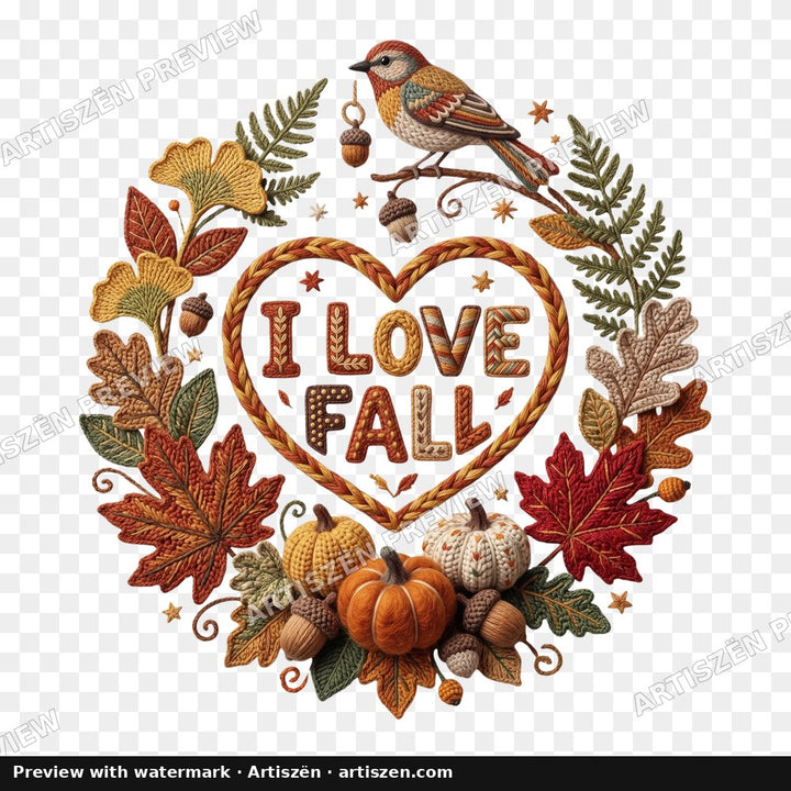 I Love Fall Heart Knit PNG preview