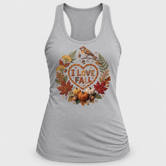 I Love Fall Heart Knit racerback tank in Silver