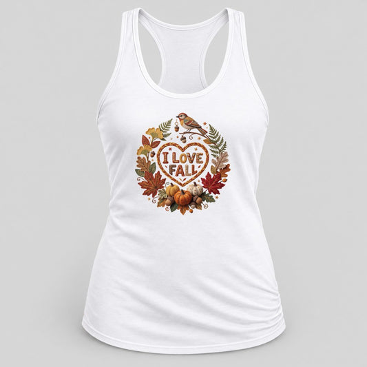 I Love Fall Heart Knit racerback tank in White