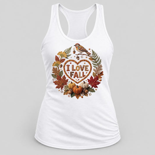 I Love Fall Heart Knit racerback tank in White