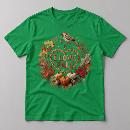 I Love Fall Heart Knit tee in Kelly Green