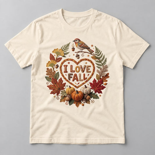 I Love Fall Heart Knit tee in Natural