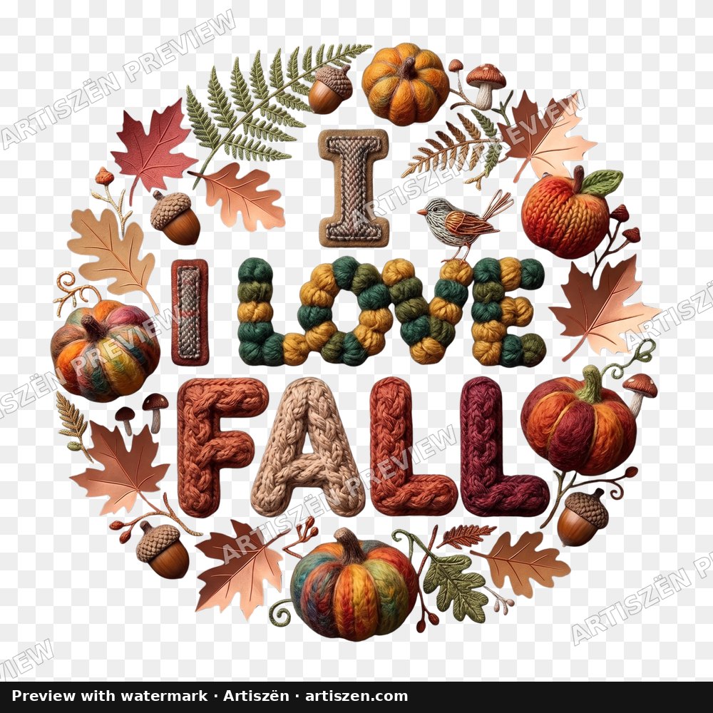 I Love Fall Knit Wreath PNG preview