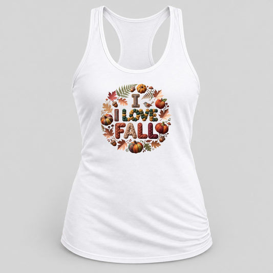 I Love Fall Knit Wreath racerback tank in White